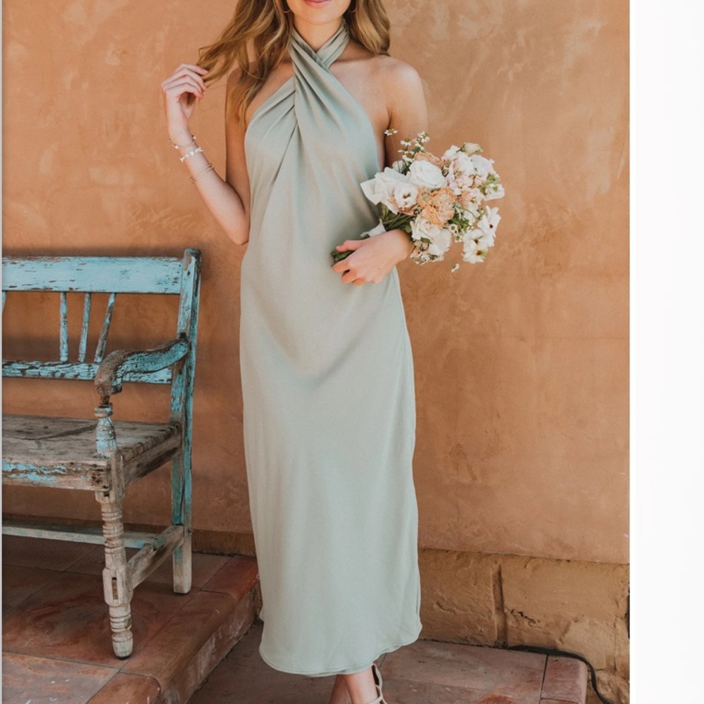 Show Me Your Mumu Jasmine Halter Midi Dress Moss Green Crisp